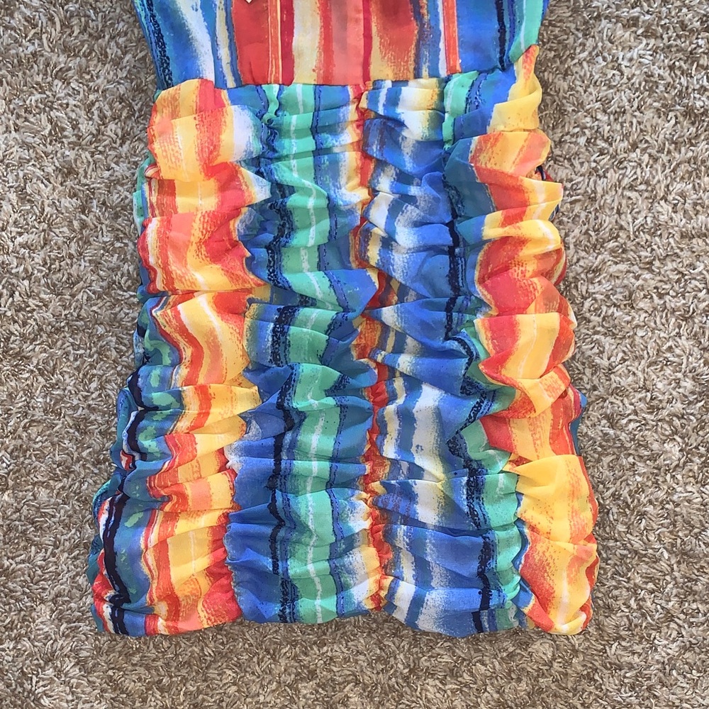 NWT Girl Soul Colorful Striped Ruched Bodycon Mini Vacation Party Dress Small - Picture 9 of 10